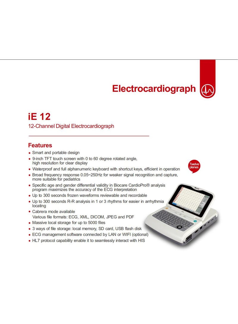 Biocare IE 12 Digital ECG Machine 12 Lead Electrocardiograph High Quality Medical ECG System - Image 3